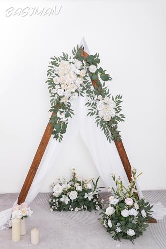 BASIMAN Arch Flowers with Drapes Kit (Pack of 3) for Wedding Ceremony Arbor and Reception Backdrop Decoration Wedding Welc...