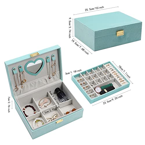 Dajasan Jewelry Boxes for Women Girls, Jewelry Organizer Box, 2-Layer Large Velvet Jewelry Box for Rings Necklaces Bracele...