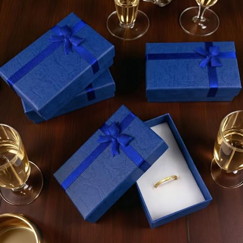 4PCS Royal Blue Bow Gift Wrap Box with Decorative Bow for Jewelry Storage and Presentation