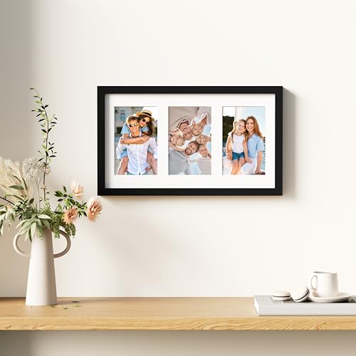 decorUhome 8x14 Picture Frames Collage Wall Decor, Display 3Pcs 4x6 Photos with Mat or 1Pcs 8x14 Unmatted, 3 4x6 Collage P...
