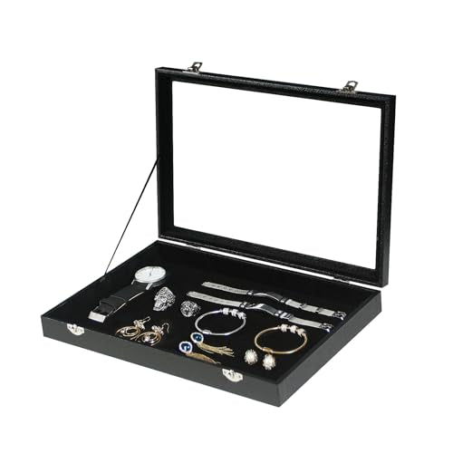 Coward Jewelry Organizer Box, Black Velvet Blank Display Tray Case with Lid for Storage Necklaces Bracelets Rings Beads an...