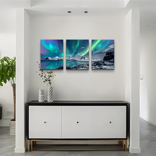 MHARTK66 Wall Art for Bedroom Wall Decor for Living Room Office Decor Abstract Mountain Aurora Landscape Painting 3 Piece ...