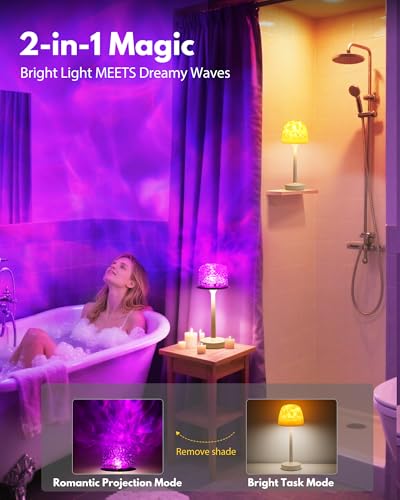 Funlenry Shower Lamp - Waterproof Bathroom Lamp with 16 Color Ocean Wave Projector, Rechargeable Shower Light with Touch &...