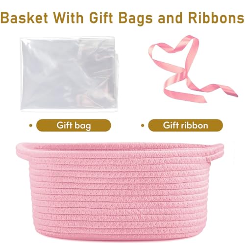Poschnor Baby Gift Basket with Gift Bags and Ribbons, 12x 8x 5 Inch Basket for Baby and Pet Toys, Small Cotton Rope Basket...