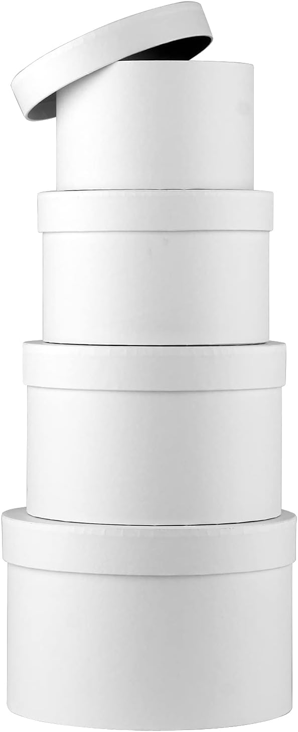 Round Gift Boxes with Lids Flower Boxes for Arrangements White Round Boxes Set of 4 Nesting Gift Boxes with Lids for Flowe...