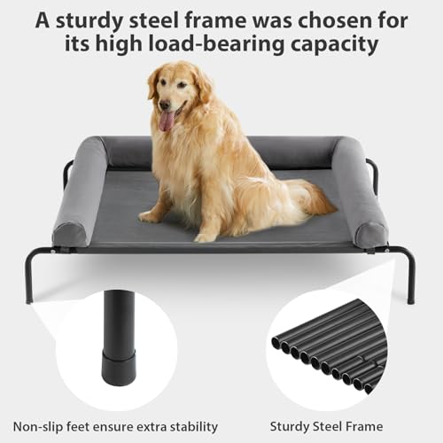 RRPETHOME Large Elevated Cooling Dog Bed 43 x 31 x 8 Inch, Raised Dog Cot Beds for Large Dogs,Elevated Outdoor Pet Bed,Che...