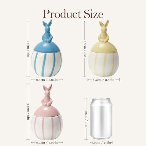 DN DECONATION 3-Pack Easter Bunny Ceramic Jar Scented Candles, Egg Shaped Soy Wax Candles with Rabbit Lid, Spring Home Dec...