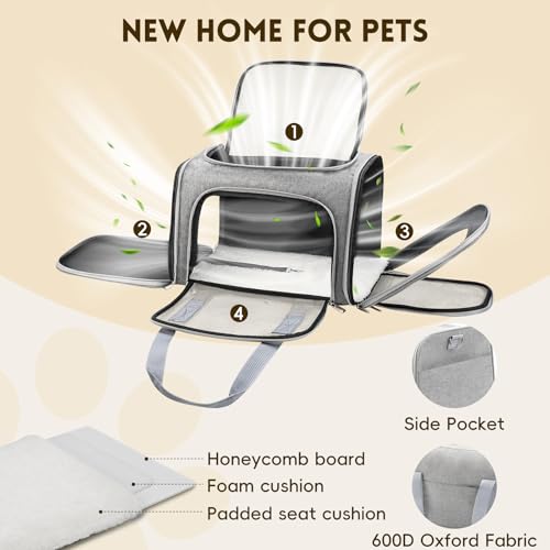 Zedkeys Cat Carrier Soft, Dog Carriers for Small Dogs/Large Cats (Up to 16lbs), with High Breathability, Shoulder Strap, R...
