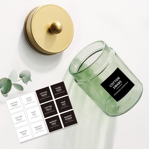 Amolliar Sage Green Apothecary Glass Jar With Metal Lid & Stickers, Bathroom Qtip Holder Storage Canister, Farmhouse Decor...