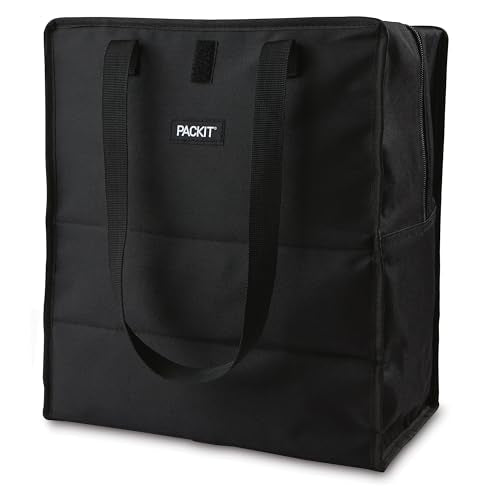 PackIt(R) Freezable Grocery Tote, Black, Built with EcoFreeze(R) Technology, Foldable, Collapsible, Reusable, Zip Closure,...