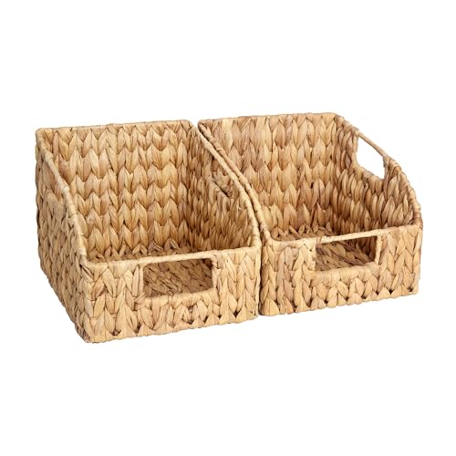 StorageWorks Pantry Baskets for Organizing, Wicker Basket with Built-in Handles, Handwoven Wicker Storage Baskets, Water H...