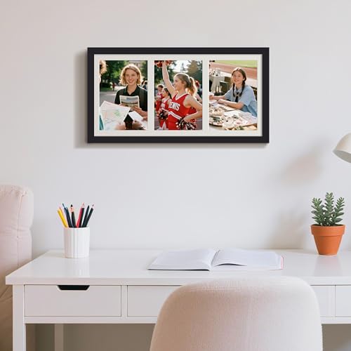 upsimples 8x16 Collage Picture Frame, Display Pictures 3 5x7 with Mat or 8x16 Without Mat, Wall Hanging 3 5x7 Picture Fram...