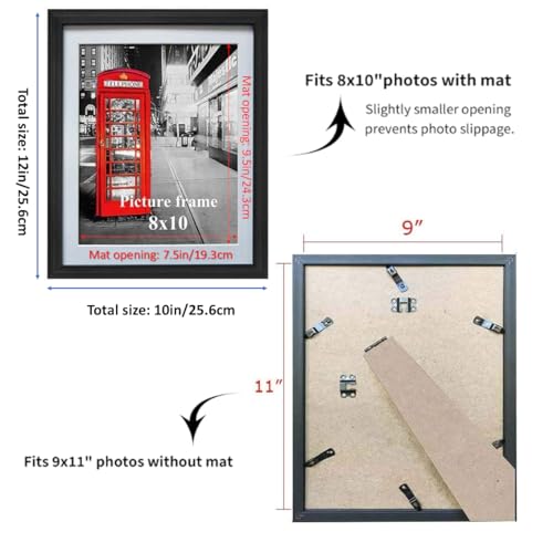 8x10 Black Picture Frames with Mat for Wall or Table Top Decoration, Set of 6