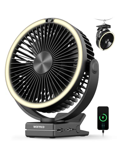Warmco 15000mAh Portable Clip on Fan Rechargeable, 8 Inch Battery Powered Desk Fan, LED Lantern & Hook, 360° Rotate & 4 Sp...