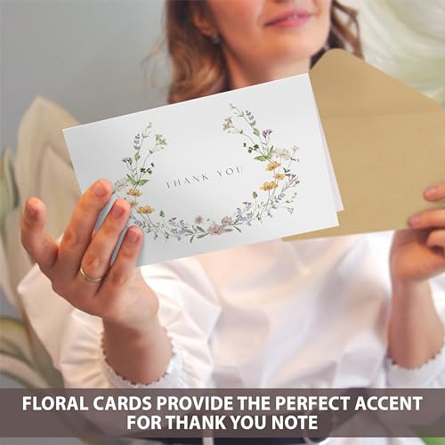 AUDREE Floral Thank You Cards With Envelopes (20 pack 4x6) - Wildflower Thank You Cards With Adhesive Envelope & Stickers...