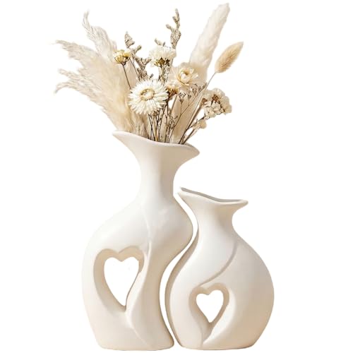 White Heart Vase Set of 2,Modern Vases for Home Console Table Decor for Living Room Coffee Table Fireplace Bookshelf Decor...