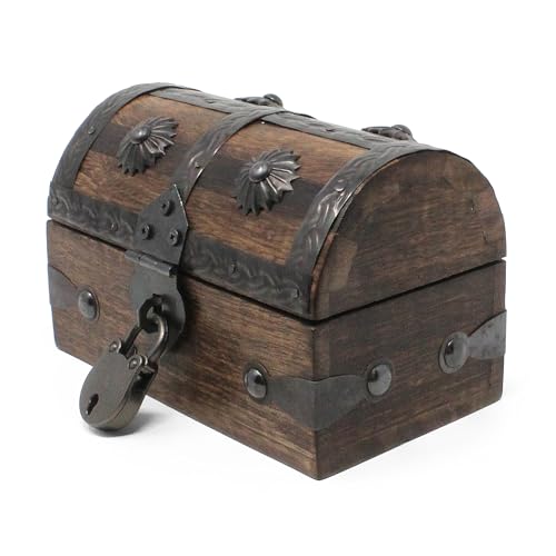 Nautical Cove Keepsake Wooden Treasure Chest with Antique Jewelry Lock and Key (Small 5x3x3.25) – Decorative Box, Pirate W...