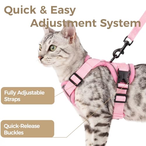 pangdi Cat Harness and Leash Set Escape Proof Tactical Extra Large Kitten Harness Emotional Support Cat Vest, Pink, XXL