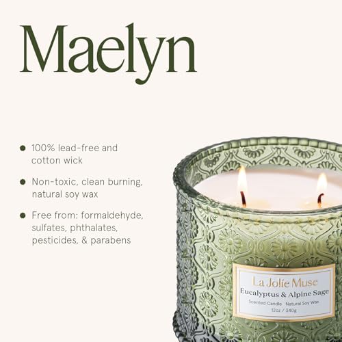 LA JOLIE MUSE Eucalyptus & Apline Sage Scented Candle | Eucalyptus, Sage, Lavender | 12 oz Double Cotton Wick Soy Candle |...