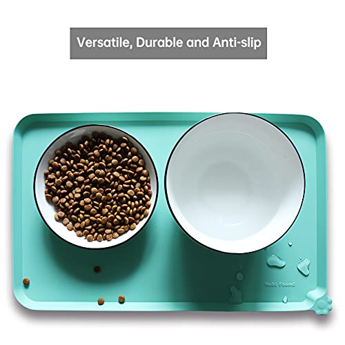 Hoki Found Silicone Pet Food Mats - Non Slip Cat & Dog Bowl Placemats - Waterproof Pet Feeding Mats - Cool Mint