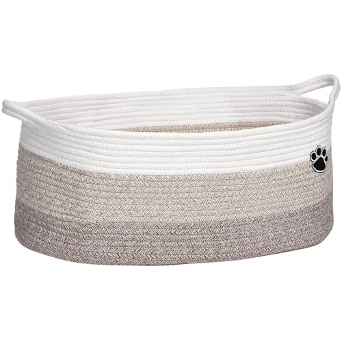 Optish Dog Toy Basket, Toy Box and Bin for Dog Cat Storage, 19.7" X 11" X 7.9" (30L) Large Woven Rope Basket for Blanket S...