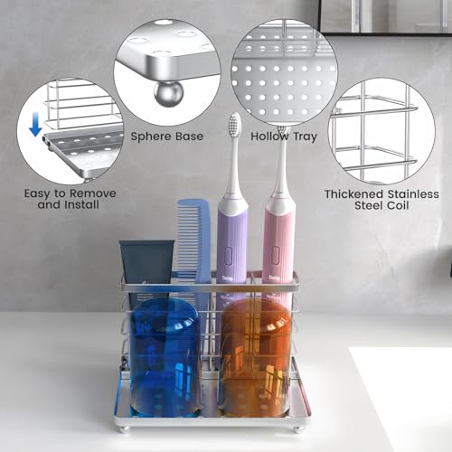Luxspire Toothbrush Holders for Bathroom, Toothbrush Holder with Tray, Stainless Steel Holder for Toothbrush Toothpaste, T...