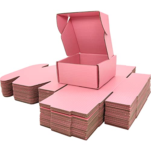 Lmuze Small Pink Shipping Boxes for Small Business Pack of 25-4x4x2 inches Cardboard Corrugated Mailer Boxes for Shipping ...
