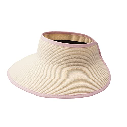 Joywant Womens Sun Visor Hats, Packable Wide Brim Ponytail Beach Hat Straw Visor Summer Beach Vacation Essentials for Womens