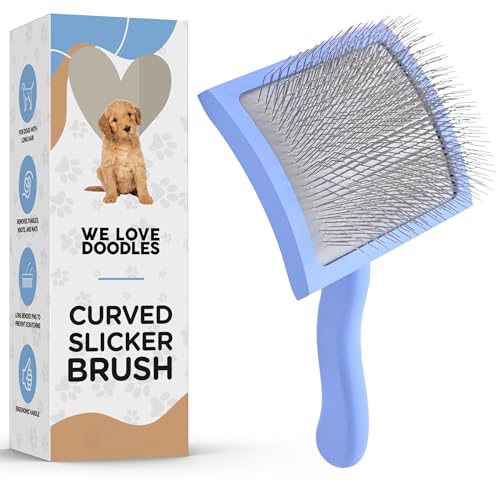 We Love Doodles Grooming Curved Slicker Brush for Long-Haired Dogs - Poodle, Golden Doodle, and Dematting (Large)