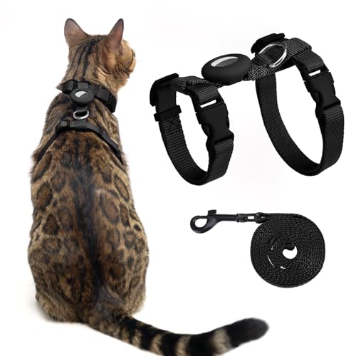 VKPETFR Cat Harness and Leash Set with Airtag Holder for Walking & Travelling, Escape Proof Cat Harness for Small Medium L...