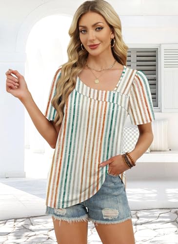 WIHOLL Womens Summer Tops Short Sleeve Shirts Square Neck Spring Outfits 2026 Fashion Clothing Blouses
