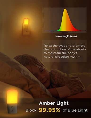 L LOHAS LED Amber Night Light, Dimmable Plug in Yellow Night Light with Dusk to Dawn Sensor, Kids Night Lights for Bedroo...