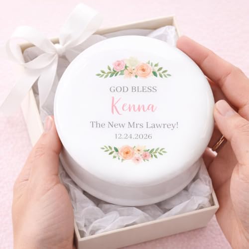 Personalization Universe Pink Porcelain Personalized Floral First Communion Jewelry Box - Customizable with Name, Date & M...