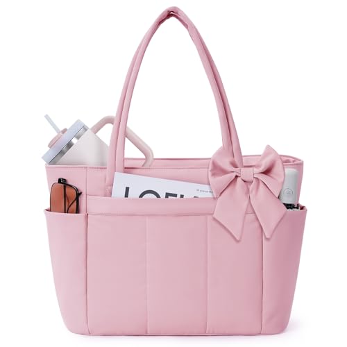 Wandering Nature Crush Bow Tote Bag for Women, Lightweight Work Handbag Teacher Nurse Puffer Tote Shoulder Bag for Travel ...