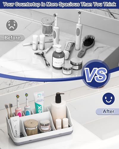 Bathroom Counter Organizer and Storage, 7 Slots Detachable Toothbrush Holders for Bathrooms, Anti-Slip Electric Toothbrush...