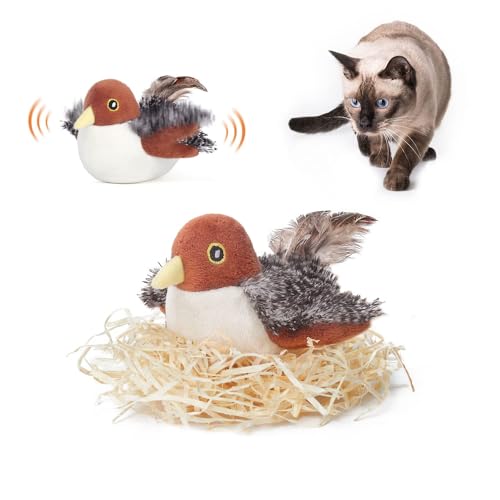 Potaroma Cat Toys Rechargeable Flapping Bird Sparrow, Lifelike Chirp Tweet, Touch Activated Kitten Toy Interactive Cat Exe...