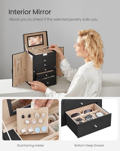 SONGMICS 6-Layer Jewelry Box Organizer with 5 Drawers, Jewelry Storage Case with Lock and Mirror, Large Storage Capacity, ...