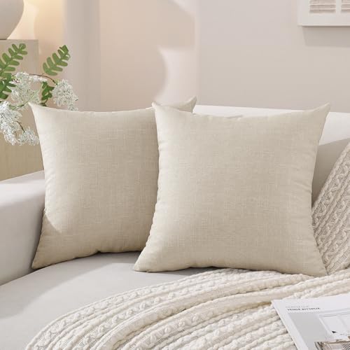 SYSLOON Decorative Throw Pillow Covers 18x18 Inch Set of 2, Soft Cozy Faux Linen Boho Pillow Covers,Cushion Cover Cozy Far...