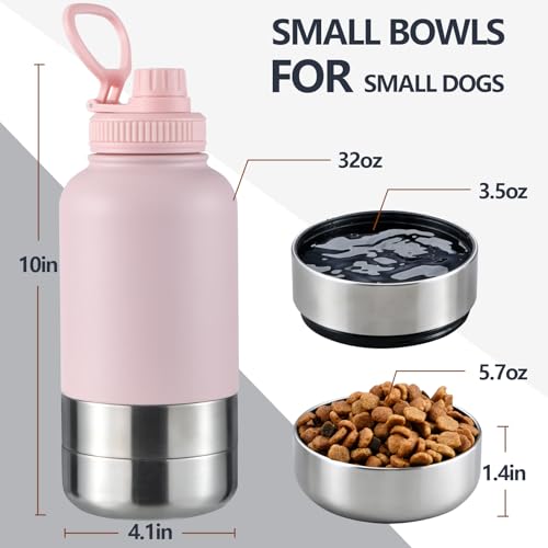 Cibaabo Insulated Dog Water Bottle with 2 Bowls, 32oz Travel Stainless Steel Double Wall Thermos, Portable Pet Dispenser, ...