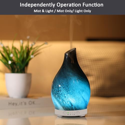 Essential Oil Diffuser 120ML Glass Aromatherapy Diffuser with 4 Timer Settings & 7 Color Changing Lights, Auto Shut-Off, U...