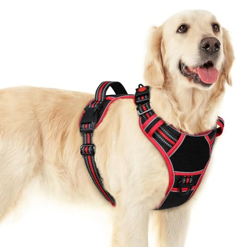 Eagloo Dog Harness for Large Dogs, Easy Wearing with 3 Buckles, Adjustable No Pull Pet Harness with 2 Rings for Walking, N...