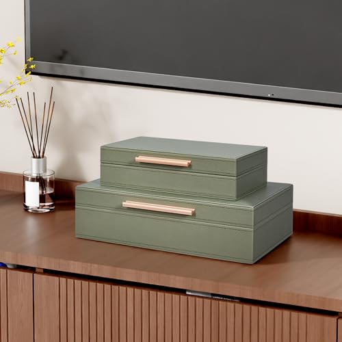 Decorative Storage Boxes with Lids 2-Set for Modern Home, Saving Space, Memory Boxes, PU Leather Keepsake Box, Photo Stora...