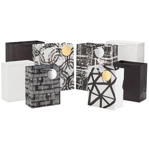 Hallmark Assorted Black and White Gift Bags (8 Bags: 4 Medium 9", 4 Large 13") for Valentine's Day, Weddings, Graduations,...