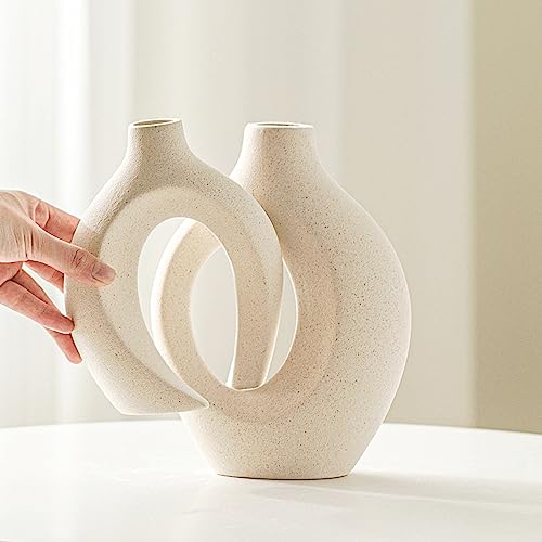 Lvases Snuggle Hollow Ceramic Vase Set of 2, Nordic Modern Boho ins Style Decorative Ceramic Aesthetic Flower Vase for Hom...