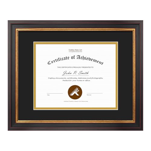 Golden State Art, 11x14 Black Gold & Burgundy Color Document Frame for 8x10 Diploma/Certificate/Picture, Includes Double M...