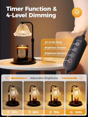 Flower Candle Warmer Lamp with Timer - Electric Modern Wax Melt Warmer Black Scented Jar Candles Light Room Decor for Hous...