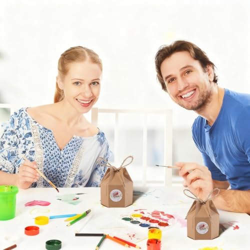 Odowalker 50 Pcs Lantern Hexagon Kraft Paper Package Box with Twine, Paper Candy Boxes, Gift Wrap Boxes for Birthday Weddi...