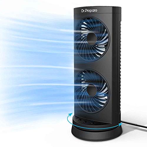 Dr. Prepare Desk Fan Tower Fan Cooling Fan, Portable Oscillating Fan with 3-Speed Options, Dual Air Circulation, 110° Osci...