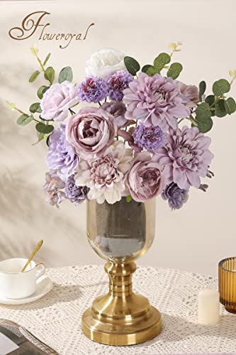 Floweroyal Artificial Flowers Combo Purple Flowers Mix Silk Flowers Dahlia Roses with Stems for DIY Wedding Bridal Bouquet...
