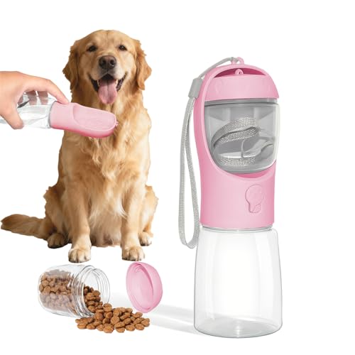 Portable Dog Water Bottle with Food Container, BPA Free Travel Water Bottle for Dogs, 2-in-1 Dispenser Drinking Feeder for...